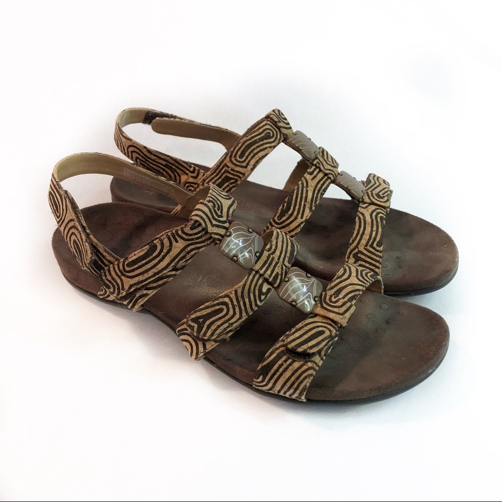 Vionic Amber orthaheel brown cork velcro sandals